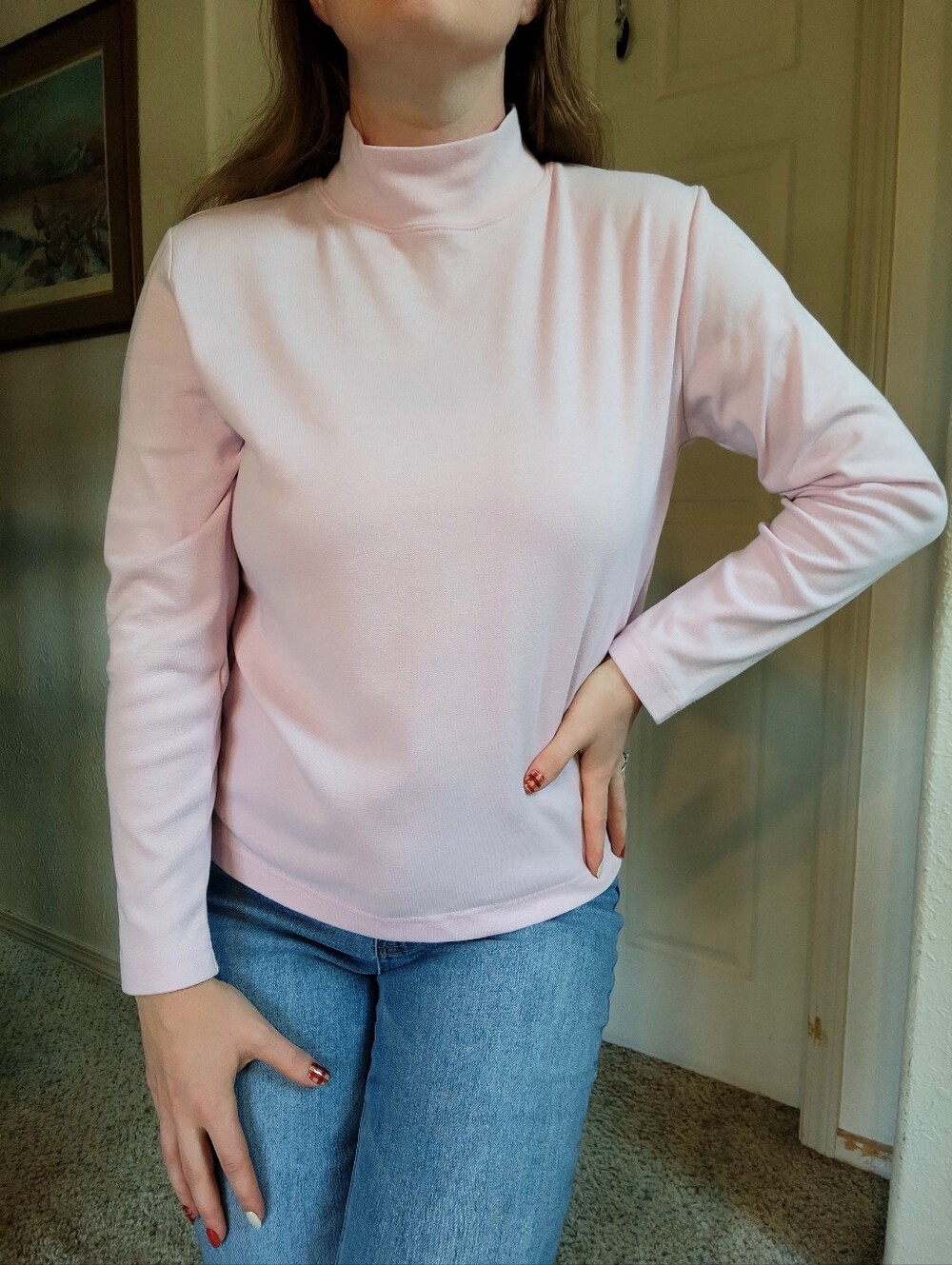 Reference Point Pale Pink Turtleneck Tee Women's Size M